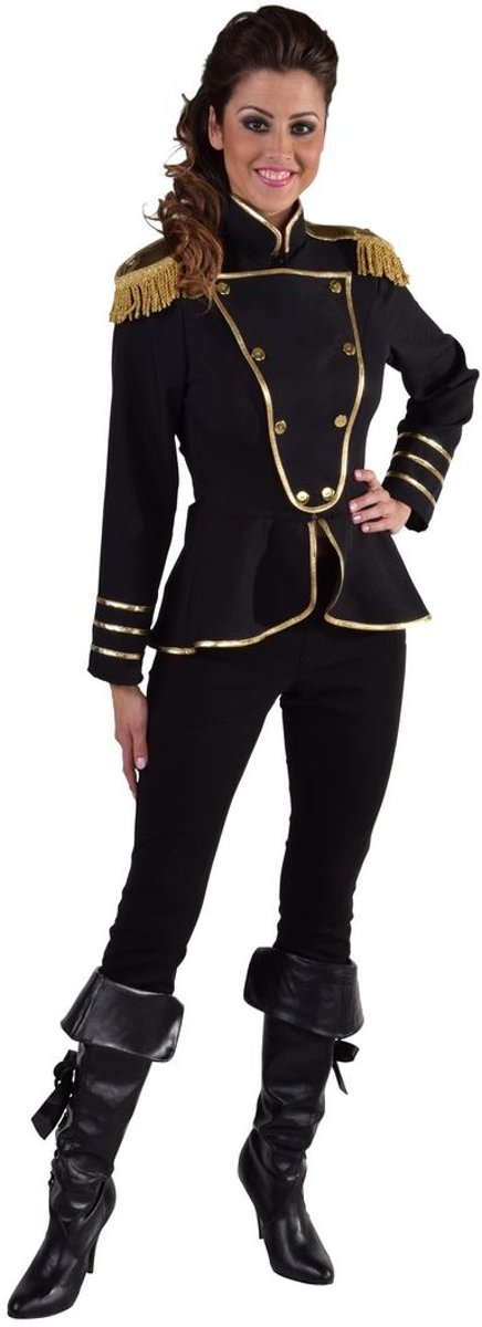 Leger & Oorlog Kostuum | Cavalerie Uniform Jas Zwart Vrouw | XXL | Carnaval kostuum | Verkleedkleding